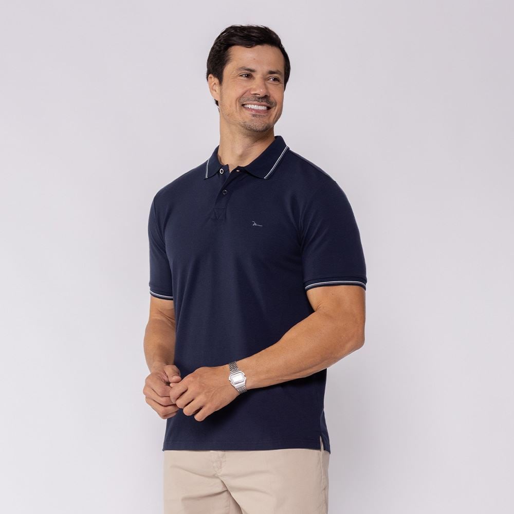 Camisa Polo Piquet Masculina Marc Alain Marinho Noite
