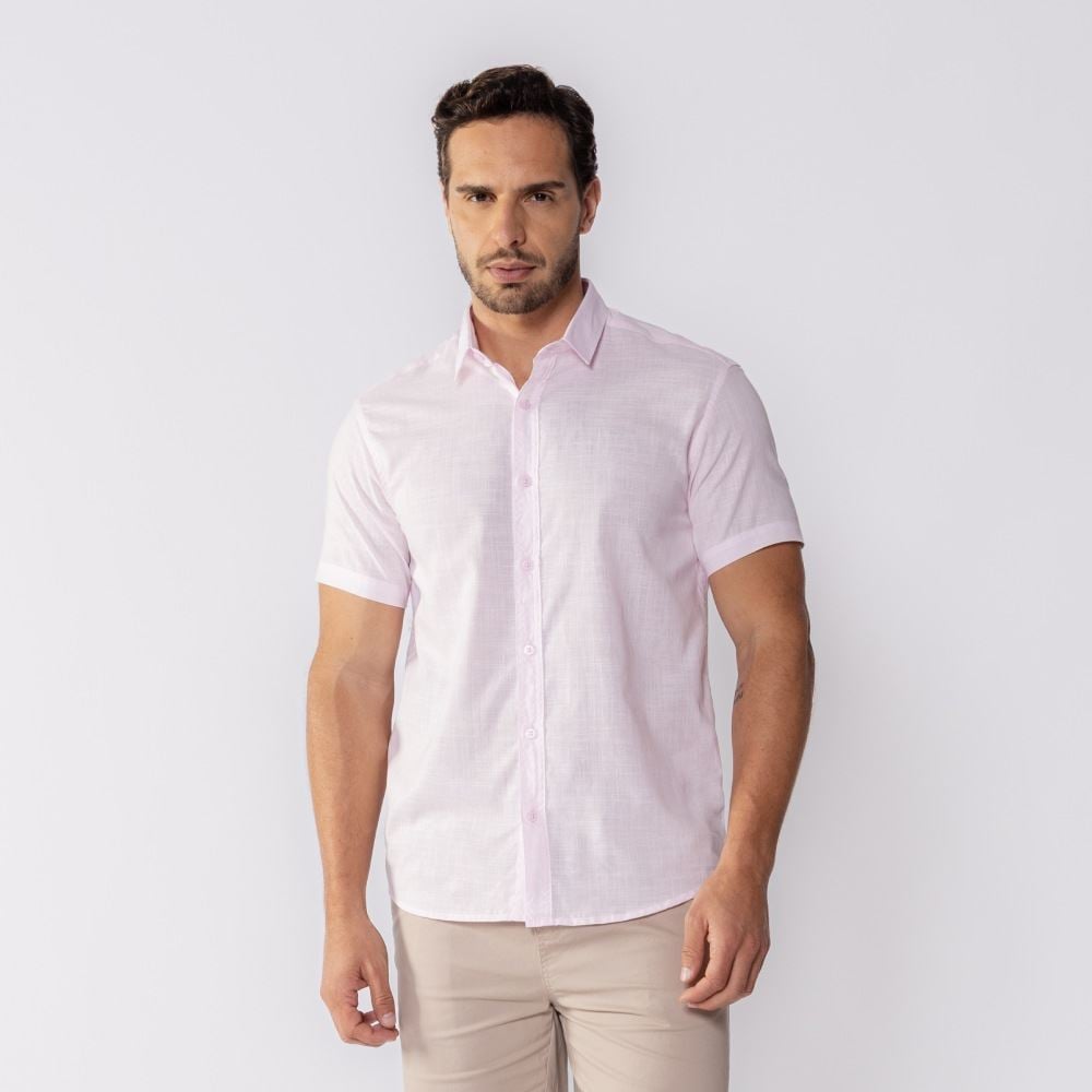 Camisa Social Masculina Manga Curta Marc Alain Rosa