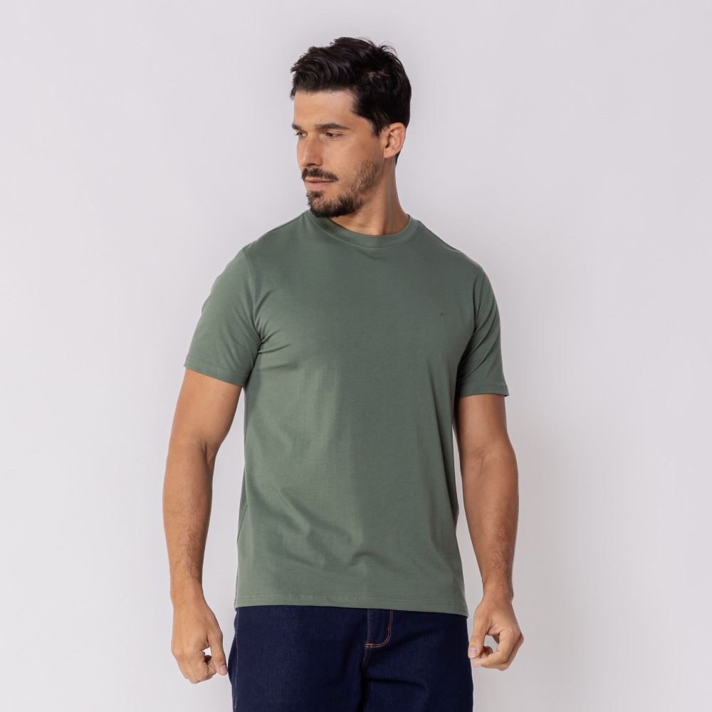Camiseta Masculina Básica Cotton Marc Alain Verde 16-5808