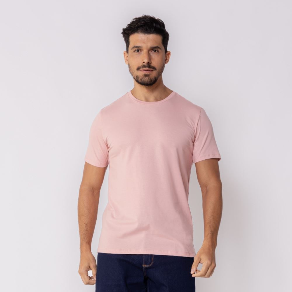 Camiseta Masculina Básica De Algodão Marc Alain Rosa Claro