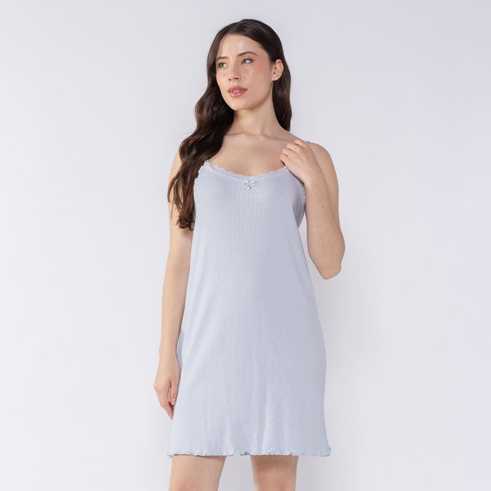 Camisola Feminina De Alça Tricô Camila Moretti Azul