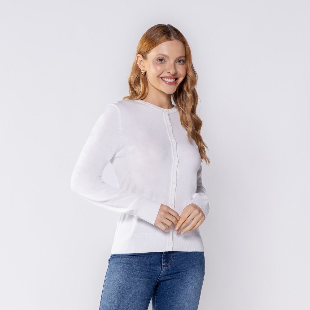 Cardigan Feminino De Tricot Decote Redondo Patricia Foster Off White