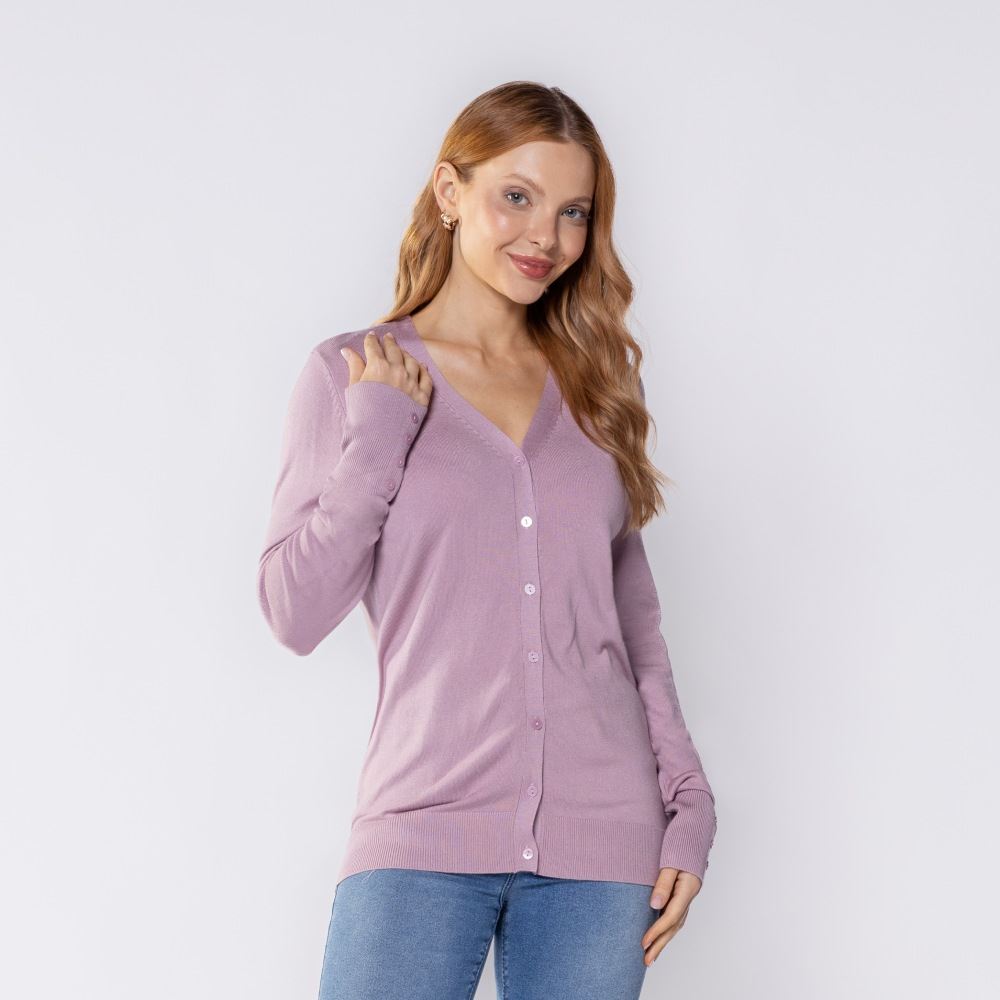 Cardigan Feminino De Tricot Decote V Patricia Foster Ametista