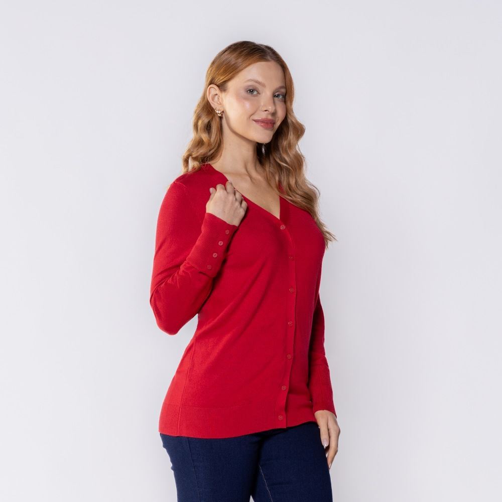 Cardigan Feminino De Tricot Decote V Patricia Foster Merlot