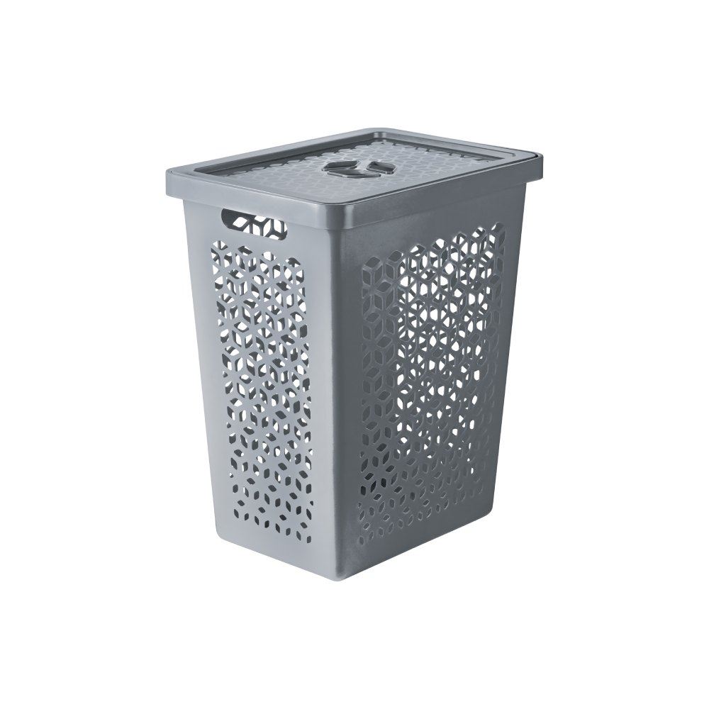 Cesto Organizador Com Tampa 55 Litros - Cinza