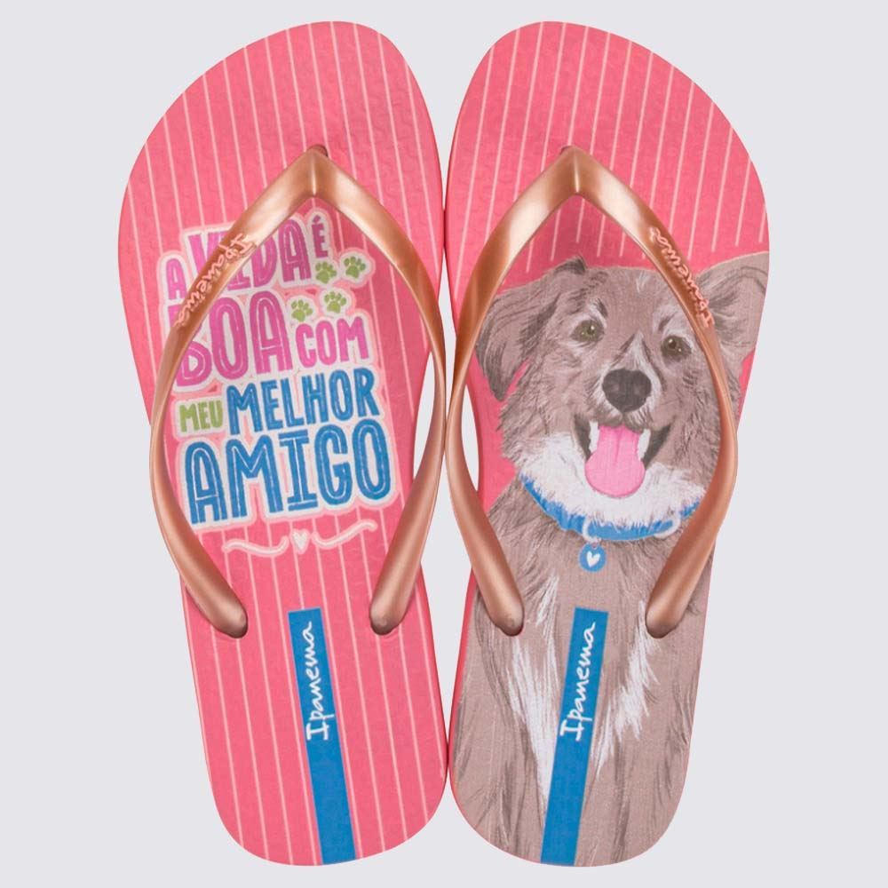 Chinelo Ipanema Feminino Love Pets Rosa/Rosa Metalizado/Bege
