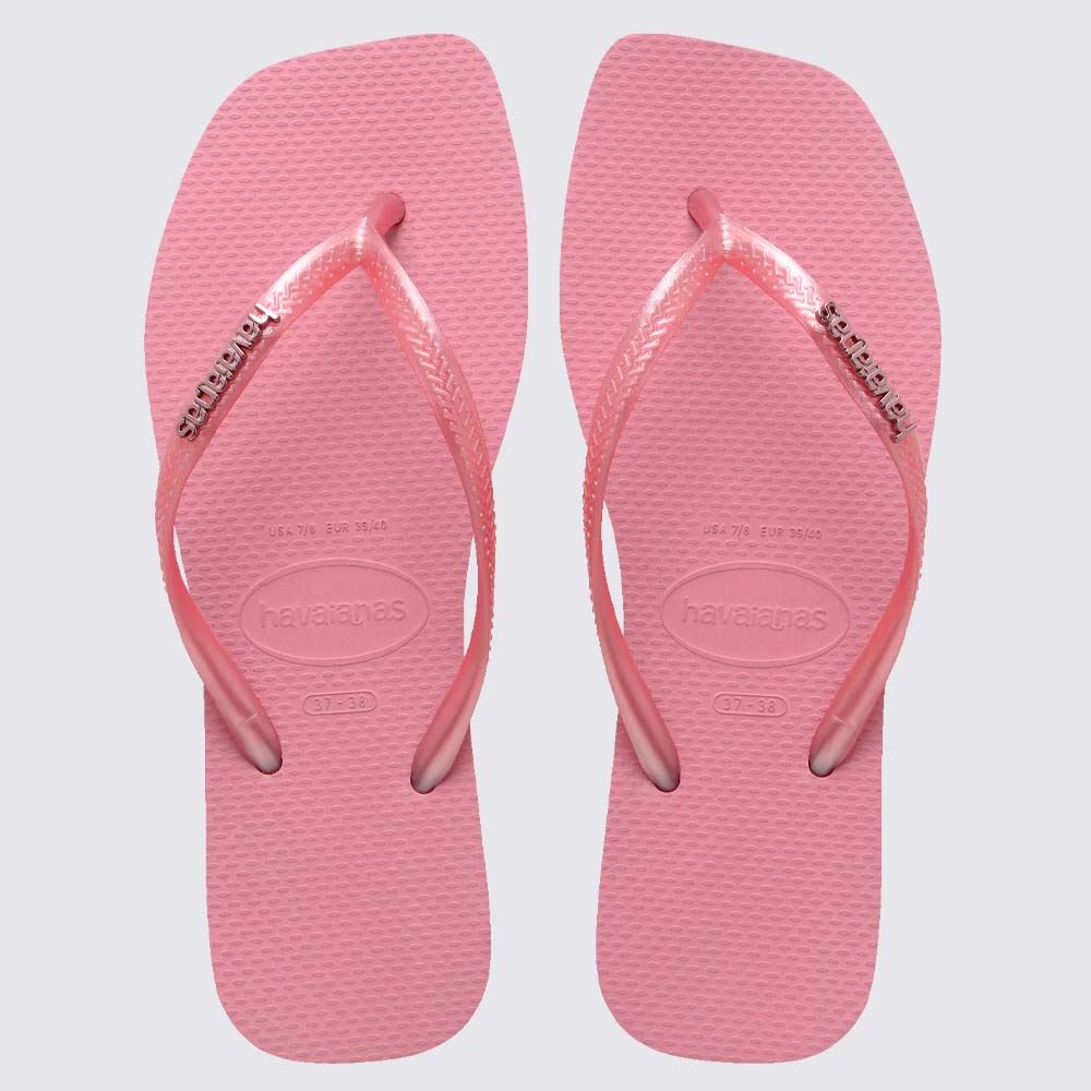 Chinelo Havaianas Feminino Slim Square Logo Metallic Rosa Chiffom