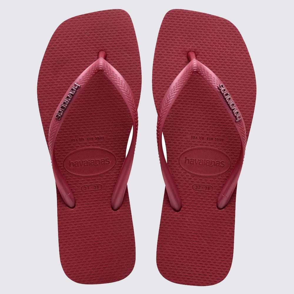 Chinelo Havaianas Feminino Slim Square Logo Metallic Amaranto