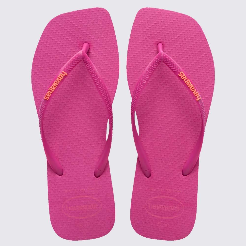 Chinelo Havaianas Feminino Slim Square Logo Pop Up Rosa Gum