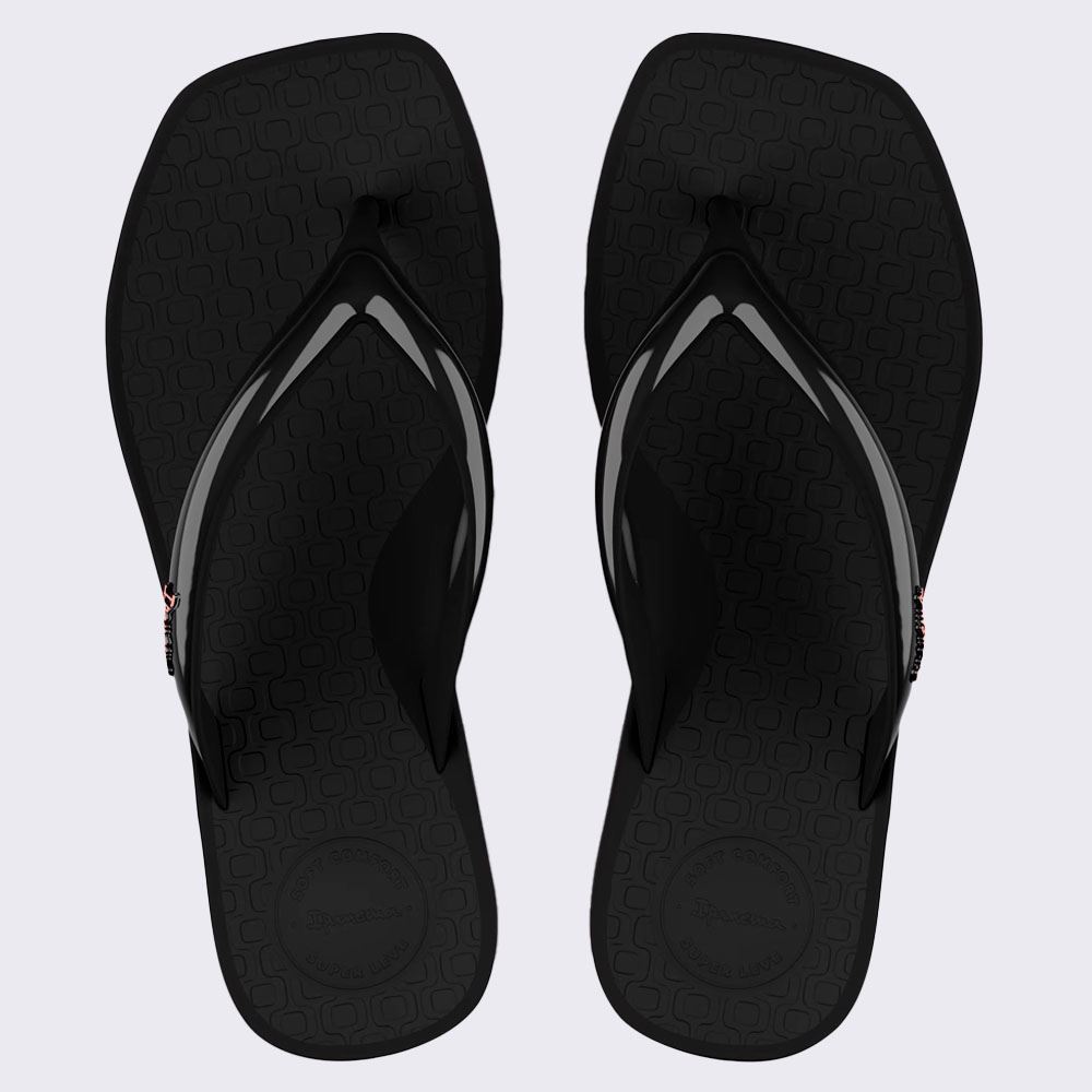 Chinelo Ipanema Feminino Pluma Preto/Preto/Rosa