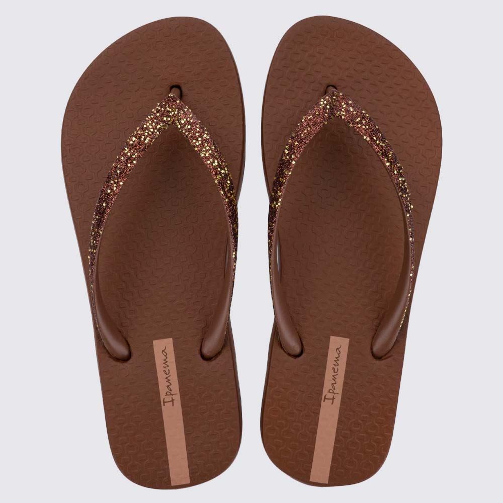 Chinelo Ipanema Feminino Power Glitter Marrom/Glitter