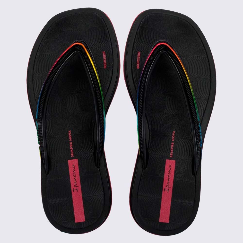 Chinelo Ipanema Infantil Glow Preto/Preto/Rosa