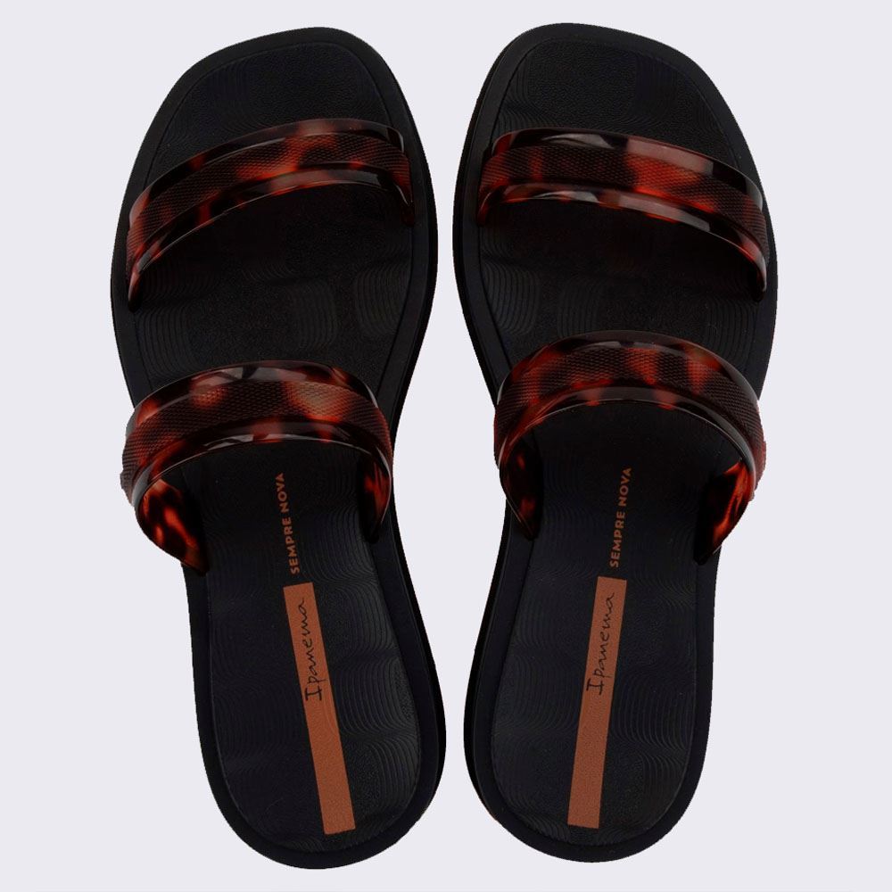 Chinelo Slide Ipanema Feminino Glow Trendy Preto/Tartaruga/Marrom