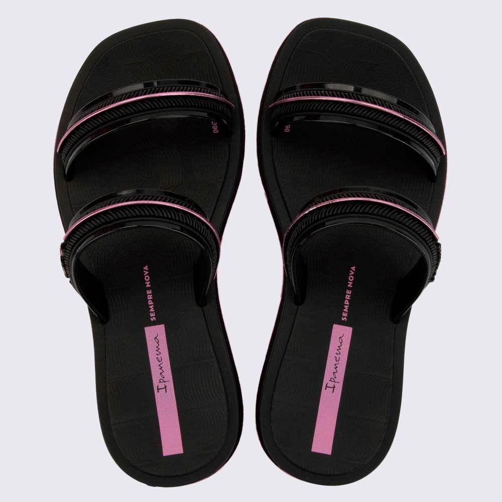 Chinelo Slide Ipanema Infantil Glow Preto/Preto/Rosa