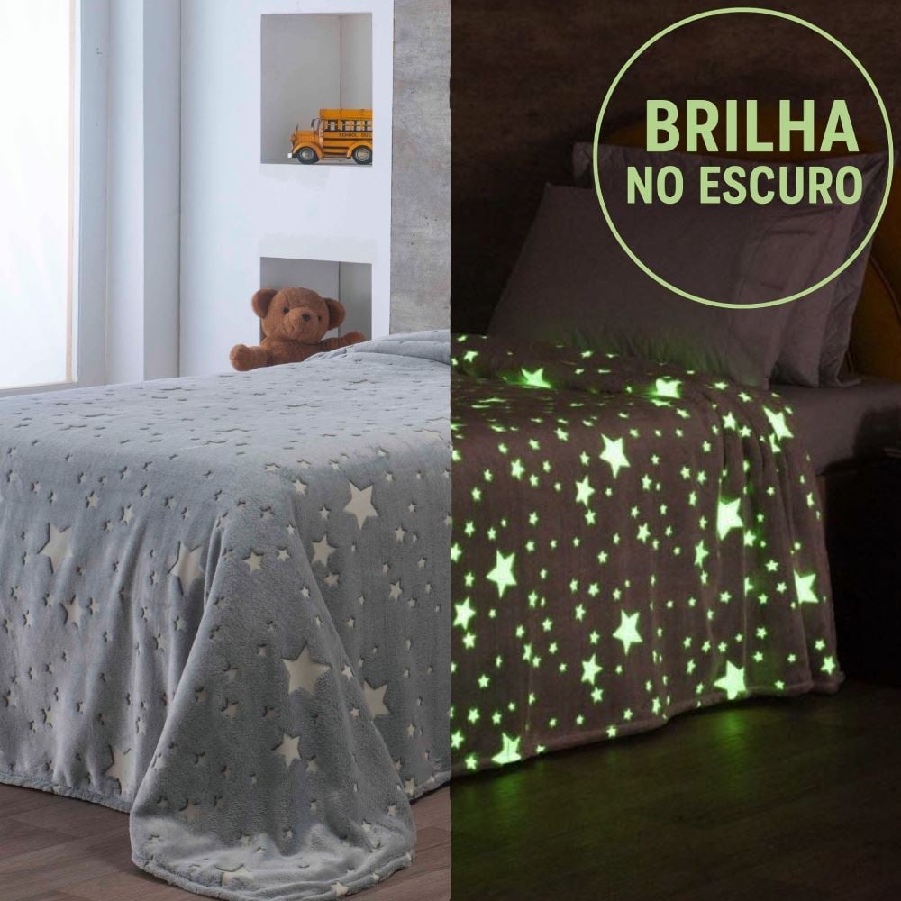 Cobertor Infantil Mágico Encantos Brilha No Escuro Havan Kids - Stars Cinza