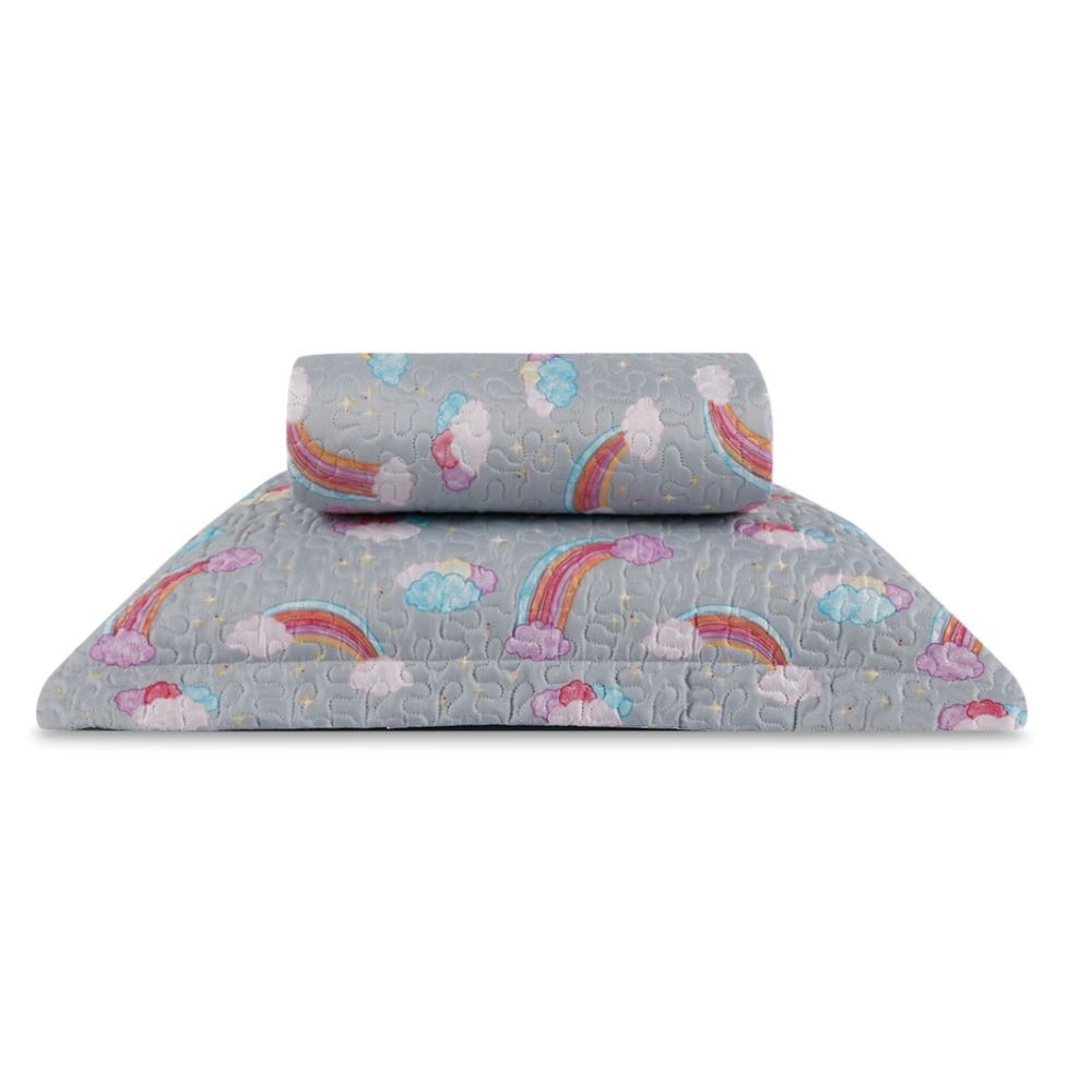 Kit Colcha Solteiro Dupla Face Matelado Havan Kids 2 pçs - Rainbow Cinza