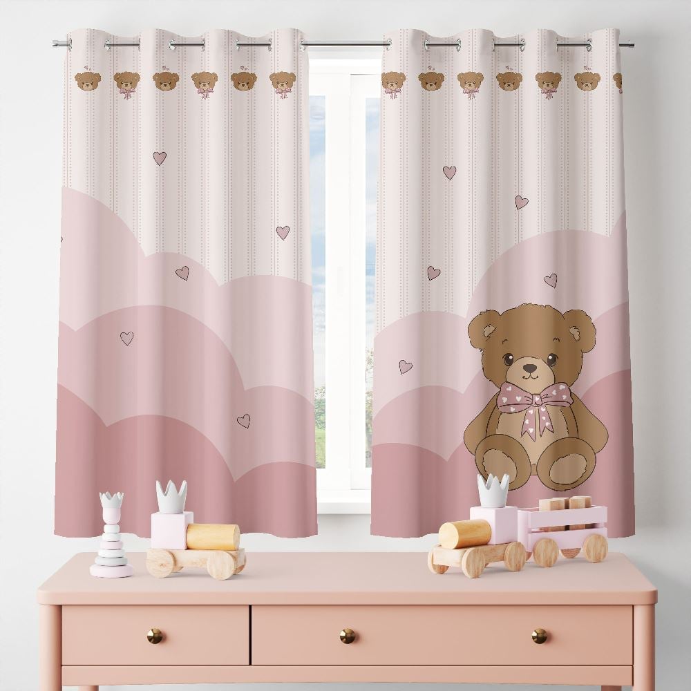 Cortina Infantil para Quarto 2,60X1,70M Havan Baby - Urso Rosa
