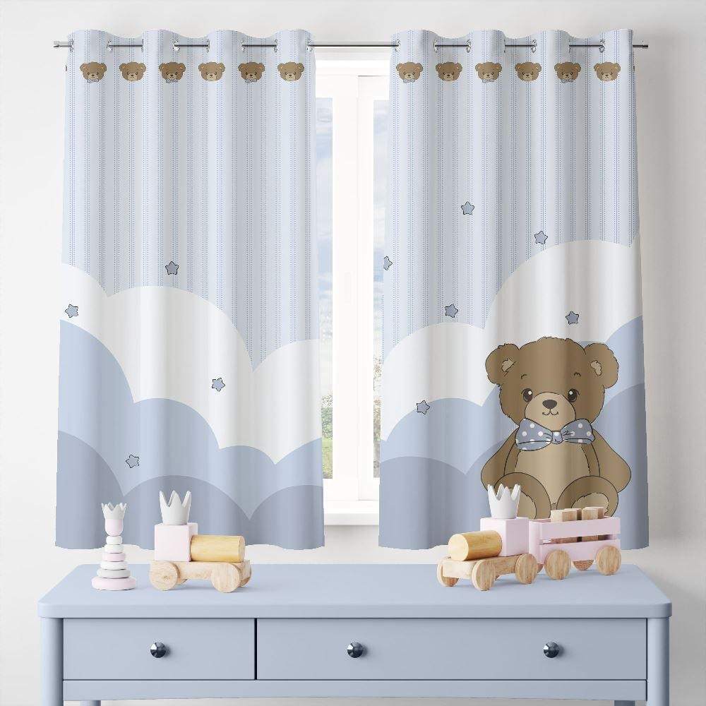 Cortina Infantil para Quarto 2,60X1,70M Havan Baby - Urso Azul