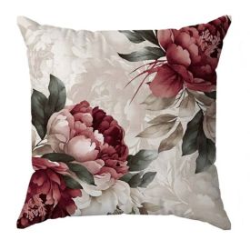 Almofada Veludo Estampado 48X48cm Havan Casa - Peonia Bordô