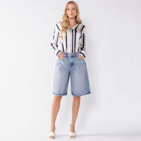 Bermuda Jorts Feminina Jeans Cintura Alta Patricia Foster