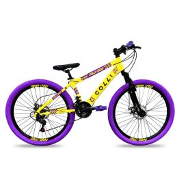 Bicicleta Aro 26 Colli Grau Freios a Disco e Suspensão Dianteira - AMARELO/ROXO