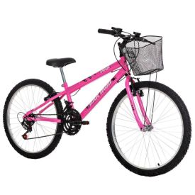 Bicicleta Eco Mormaii Aro 24 Aero 18V Safira com Cesta - Rosa