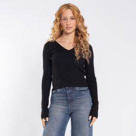 Blusa Feminina De Tricot Manga Longa Boby Blues Preto