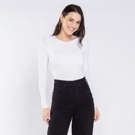 Body Feminino Manga Longa Em Poliamida Patricia Foster Branco