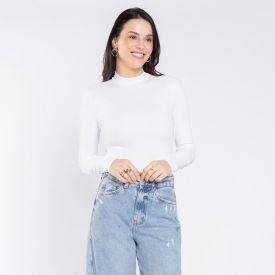 Body Feminino Manga Longa Em Poliamida Patricia Foster Branco