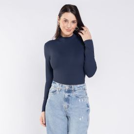 Body Feminino Manga Longa Em Poliamida Patricia Foster Azul Marinho