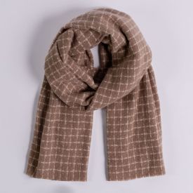 Cachecol Xadrez Feminino Em Tricot Boby Blues Marrom Claro