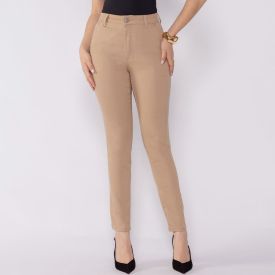 Calça Feminina Em Sarja Skinny Patricia Foster Caqui