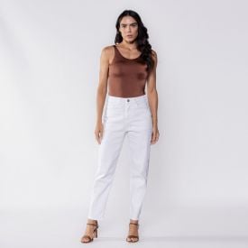 Calça Feminina Sarja Mom Patricia Foster Branco