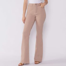 Calça Feminina Wide Flare Em Sarja Patricia Foster Caqui