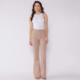 Calça Feminina Wide Flare Em Sarja Patricia Foster Caqui