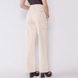 Calça Feminina Wide Leg Cargo Em Sarja Boby Blues Natural