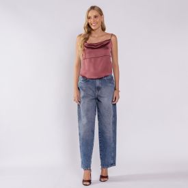Calça Jeans Feminina Balloon Cropped Boby Blues Azul Medio