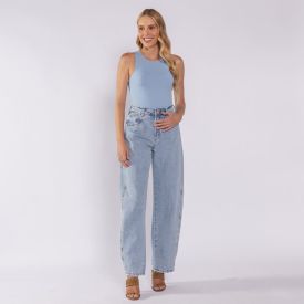 Calça Jeans Feminina Barrel Sawary Azul Claro