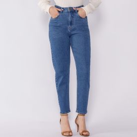 Calça Jeans Feminina Mom Patricia Foster Azul Medio