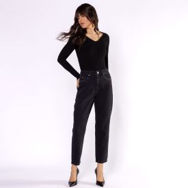 Calça Jeans Feminina Mom Patricia Foster Preto