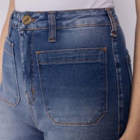 Calça Jeans Feminina Reta Cropped Patricia Foster Azul Medio
