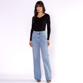 Calça Jeans Feminina Wide Leg Carpinteiro Sawary Azul Claro