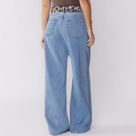 Calça Jeans Feminina Wide Leg Palazzo Com Lenço Patricia Foster