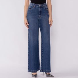 Calça Jeans Feminina Wide Leg Patricia Foster Azul Medio