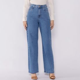 Calça Jeans Feminina Wide Leg Reta Patricia Foster Azul Claro