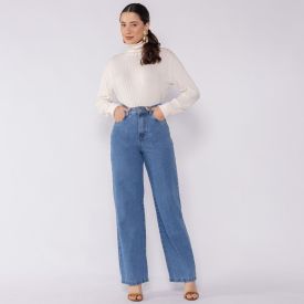 Calça Jeans Feminina Wide Leg Reta Patricia Foster Azul Claro