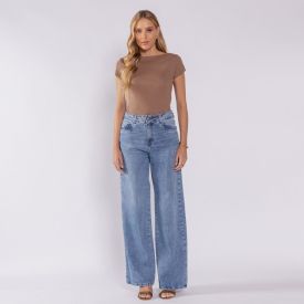 Calça Jeans Feminina Wide Leg Sawary Azul Claro