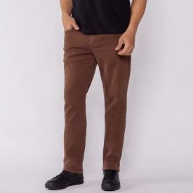 Calça Masculina Slim Em Sarja Marc Alain Marrom