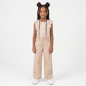 Calça Wide Leg Infantil Menina 4 a 10 Anos Marmelada Estonado Bege