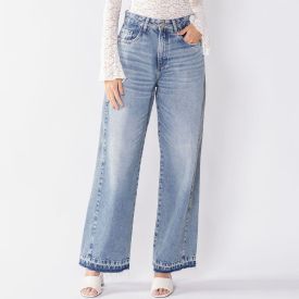 Calça Wide Leg Jeans Barra Desfiada Boby Blues Azul Claro